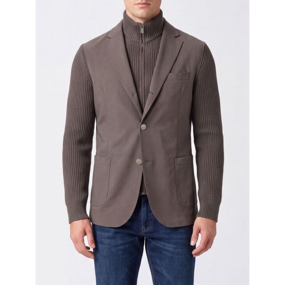Eleventy Men Single-Breasted Knit Wool Blazer Eleventy With Notch Lapels